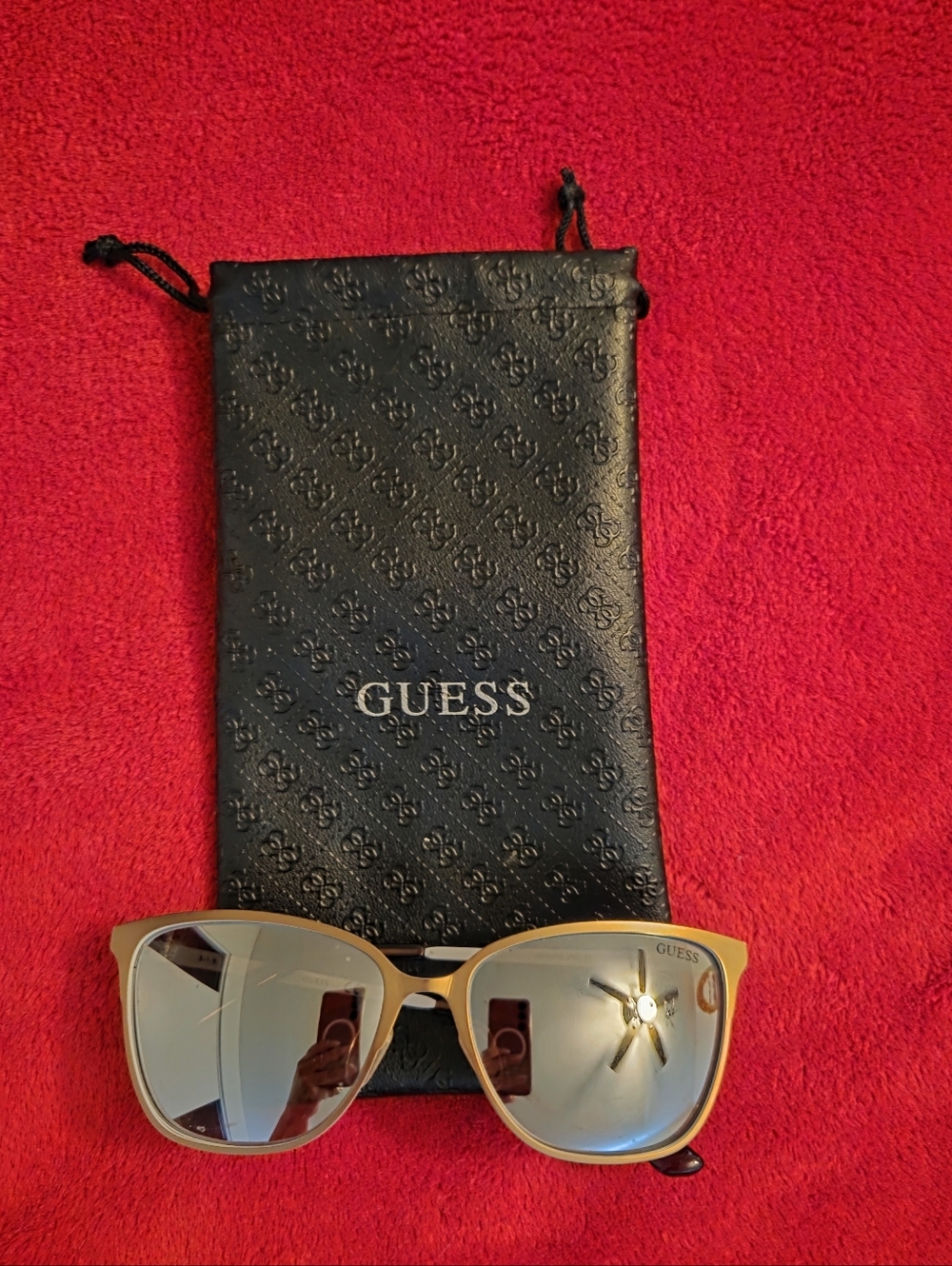GUESS Gold Frame Sunglasses with Mirrored Silver Lenses